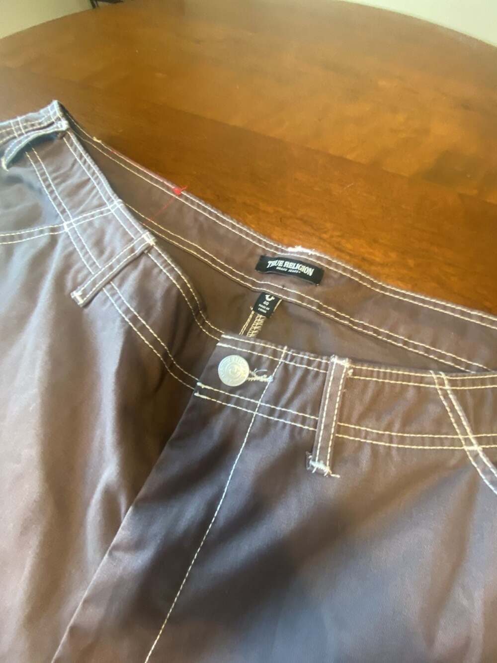 True Religion Men's Bracken Brown Cargo Pants Contrast Stitch Size 40